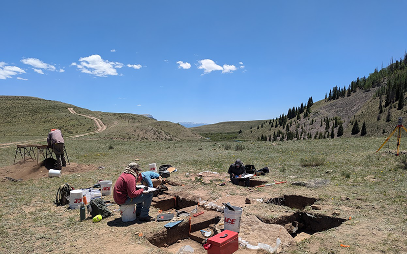 Members of the research team collect samples for eDNA analysis. Care must be taken to not contaminate the samples with modern DNA.