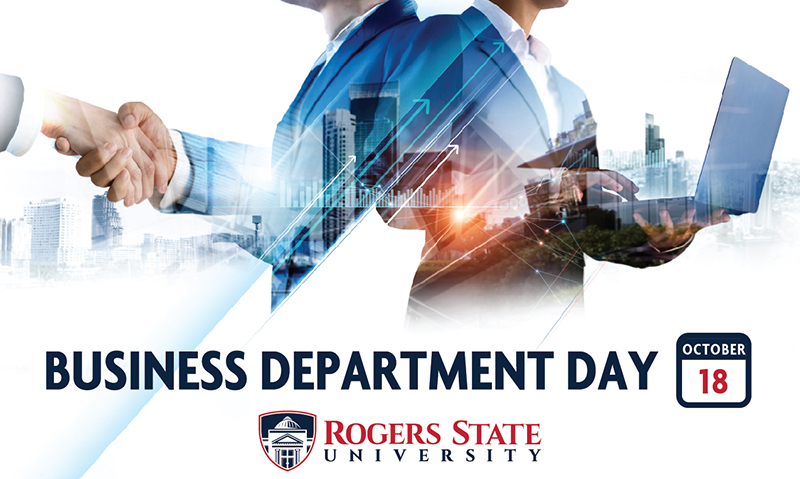 Men in suits with laptop and shaking hands. Business Department Days Oct. 18