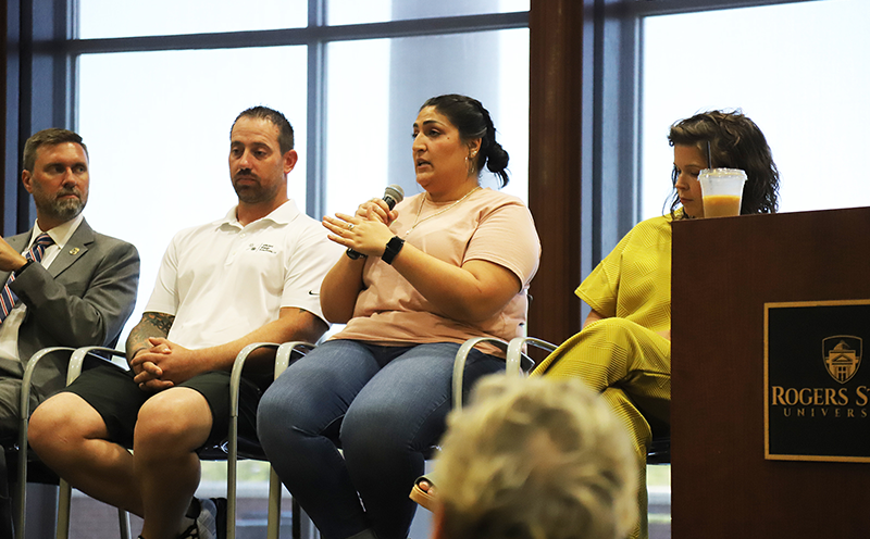 Addiction survivor Ce’gon Shoeleh shared her story with the audience at the recent Fentanyl Awareness Town Hall event at RSU.