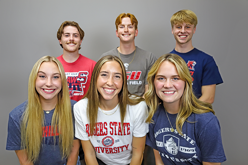 Candidates for homecoming queen include (front row, from left): Ashlyn Barney, Riley Coleman and Gracelyn Dill. Homecoming king candidates include (back row, from left) Corbin Harris, Blake Feron and Luke Biersdorfer.