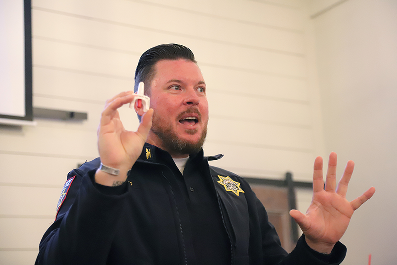 RSU Police Chief Joe Batt discussed how Narcan is used to save lives in dealing with opioid overdoses during the Claremore Chamber Biz & Brew event Tuesday, Nov. 19.