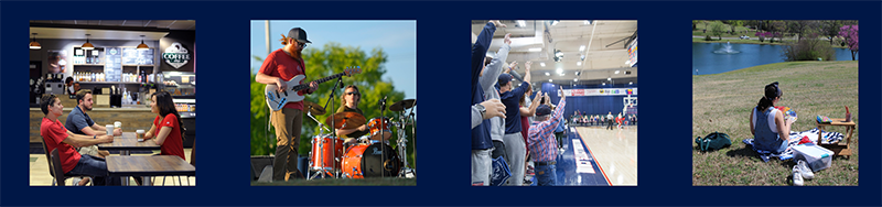 collage of students on campus and at games