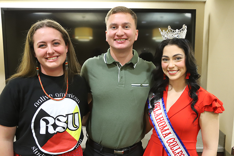 RSU students Cate Campbell (left), Jaxen Smith and graduate student and Miss Oklahoma Collegiate Seyton Thomas.