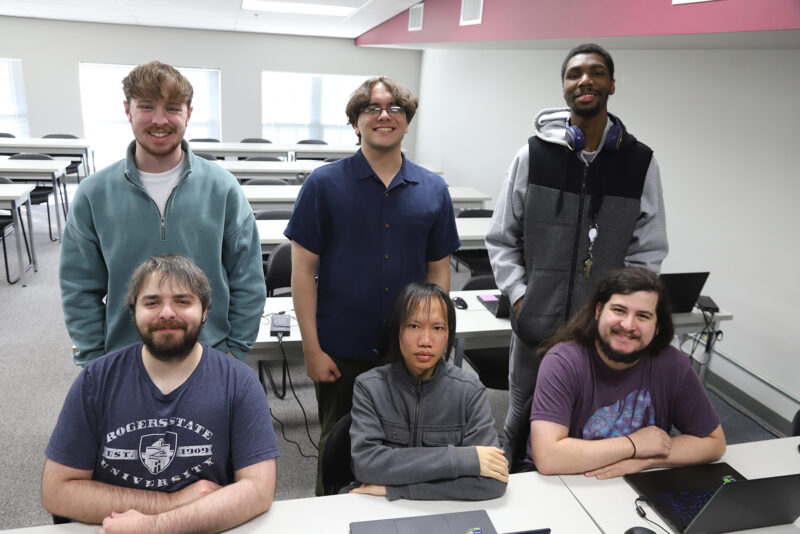 RSU students involved in the creation of the virtual Nature Reserve and baseball field include Matthew Kirkham of Fairfax (front, from left); LiDeon Her of Ozark, Missouri; and Jacob Martin of Newcastle; Jack Wells of Claremore (back, from left); Ezekiel Nieves of Broken Arrow; and Cameron Rogers of Stillwater.