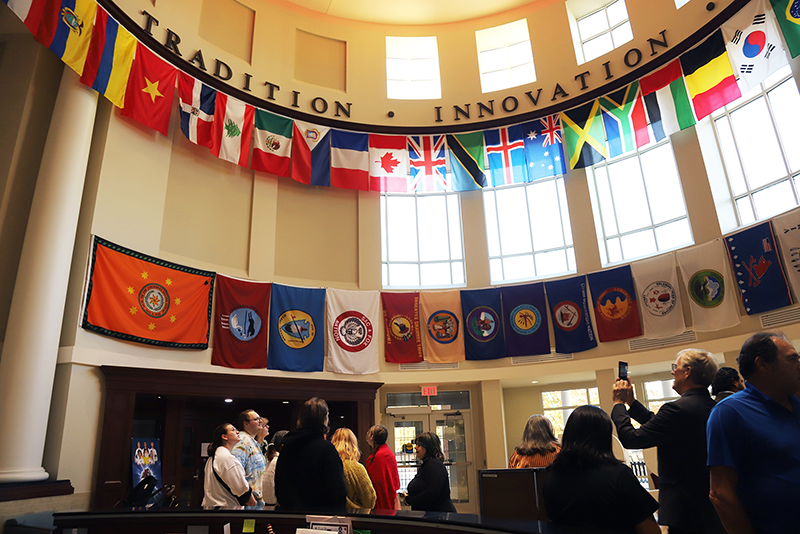 Display of Native American Tribal flags.