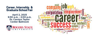 A word cloud describing the RSU Career Fair, coming April 2, 2025.