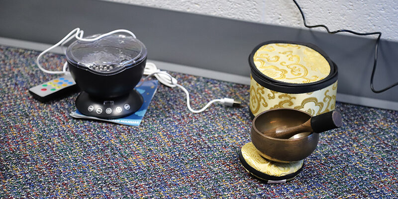 Several items on the floor of the RSU sensory room.